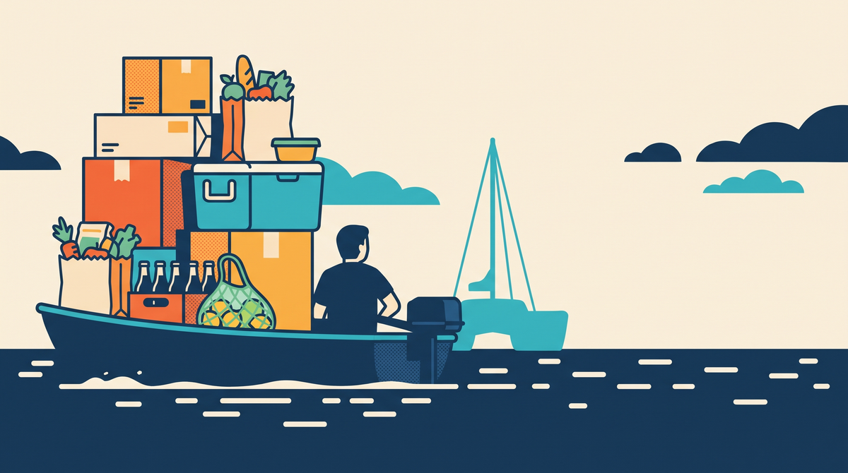 Provisions loaded aboard a catamaran before a BVI charter